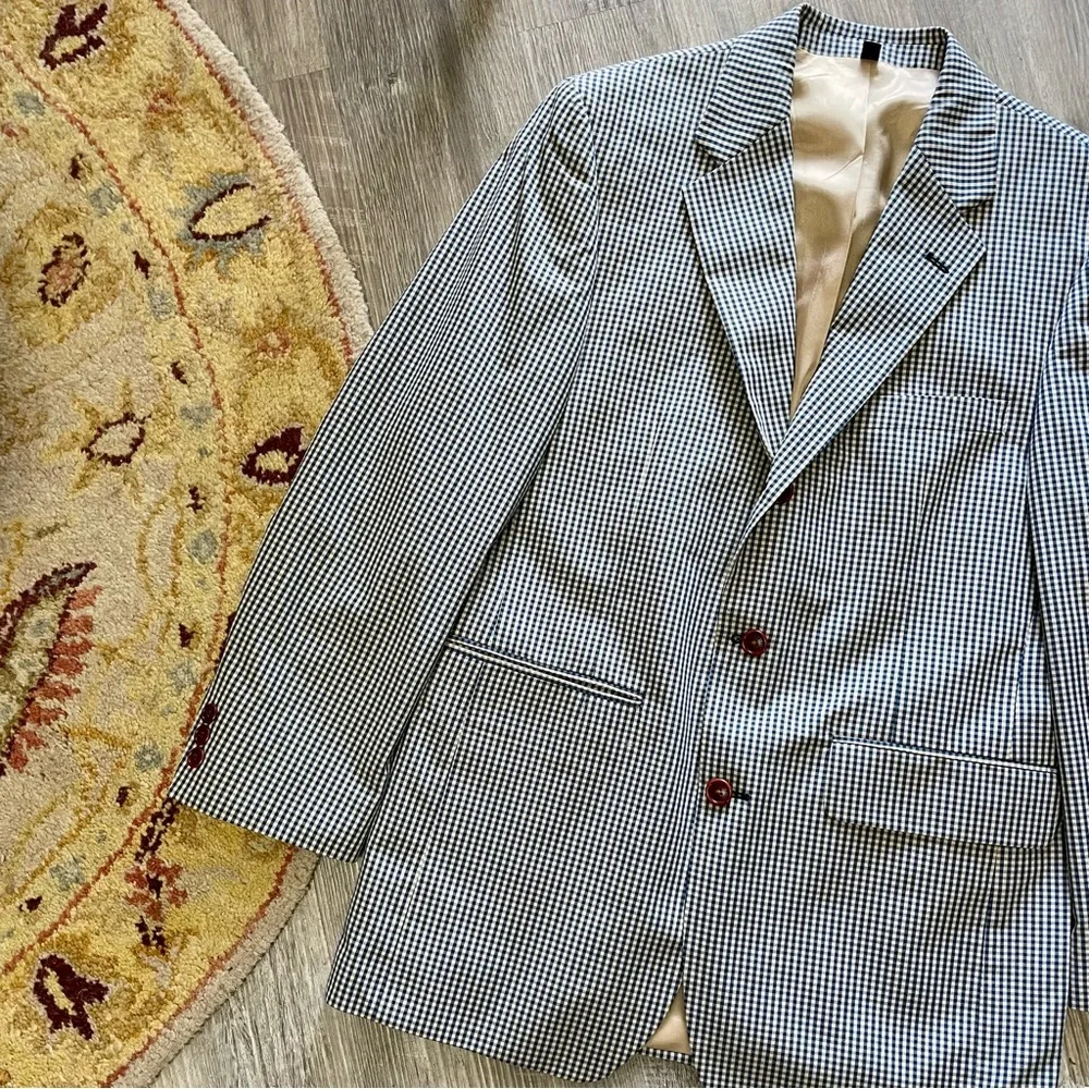 Orivs Classic Blue and Tan Gingham Three-Button Sport Coat Blazer Size 38R - Picture 3 of 16